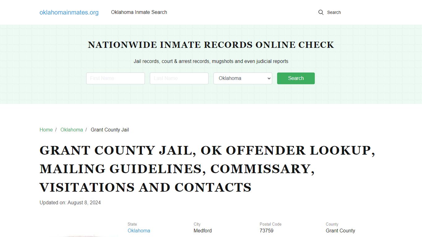 Grant County Jail, OK: Inmate Search Options, Visitations, Contacts