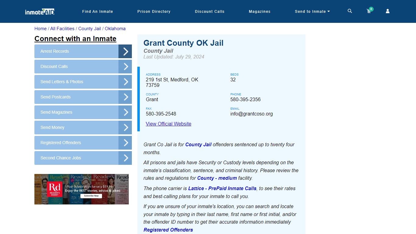 Grant County OK Jail - Inmate Locator